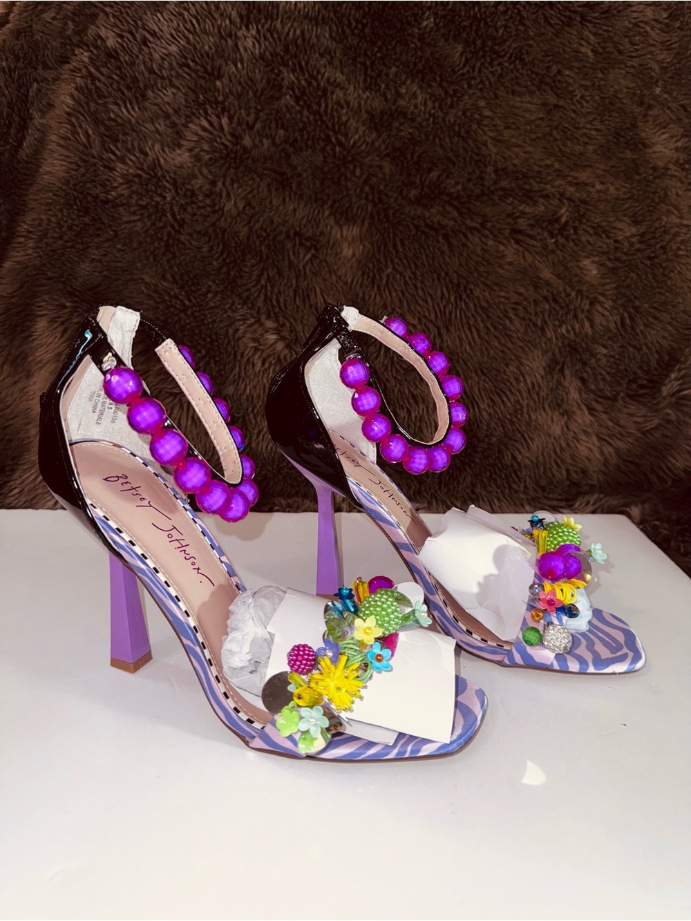 Betsey Johnson Purple Multi-Color Beaded Floral High Heels